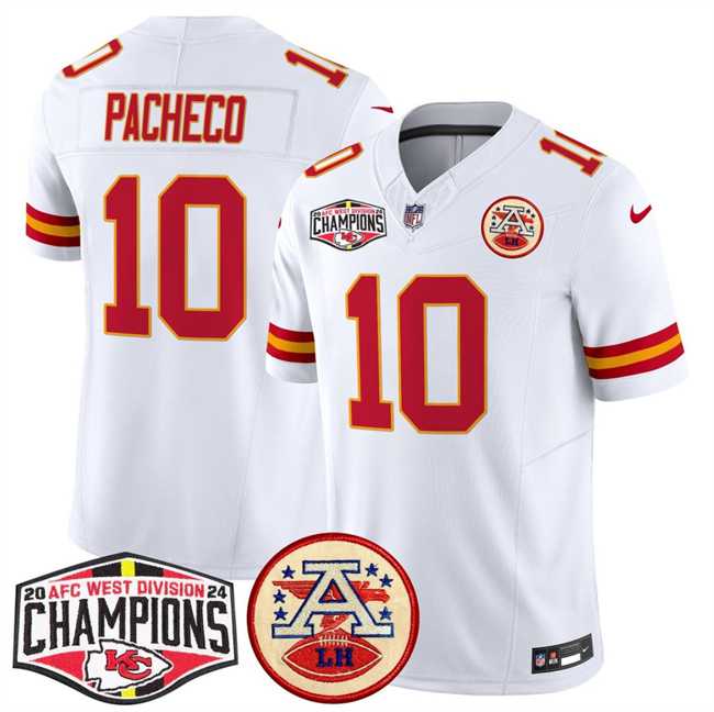 Mens Kansas City Chiefs #10 Isiah Pachecoy White F.U.S.E. 2024 AFC West Division Champions Vapor Limited Stitched Jersey->kansas city chiefs->NFL Jersey